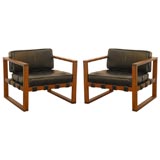 Walnut & Leather Club Chairs