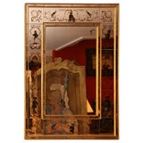 Fine Vintage Eglomisee Mirror with Monkey Motif, France, c.1940