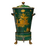 19thC FRENCH GREEN CHINOISERIE TOLE HOT WATER URN