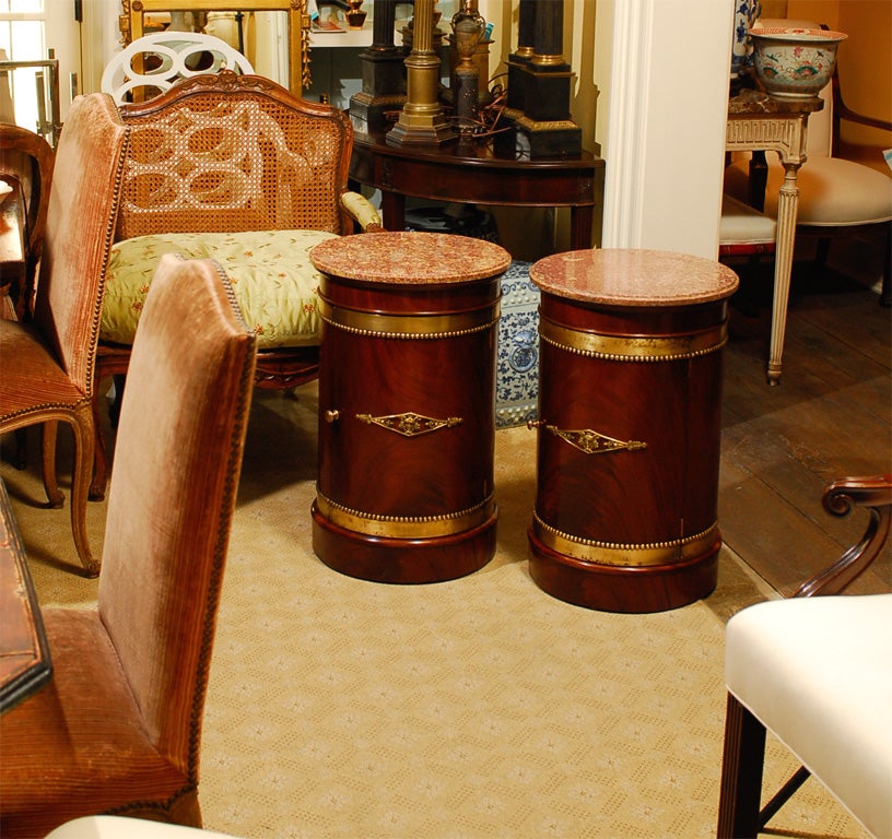 PAIR OF MID CENTURY  FRENCH POLISHED DRUM TABLES WITH DOOR