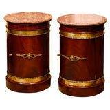 PAIR OF MID CENTURY  FRENCH POLISHED DRUM TABLES WITH DOOR