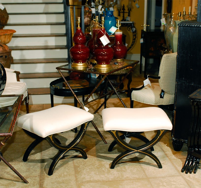 PAIR OF REGENCY STYLE "X" BENCHES