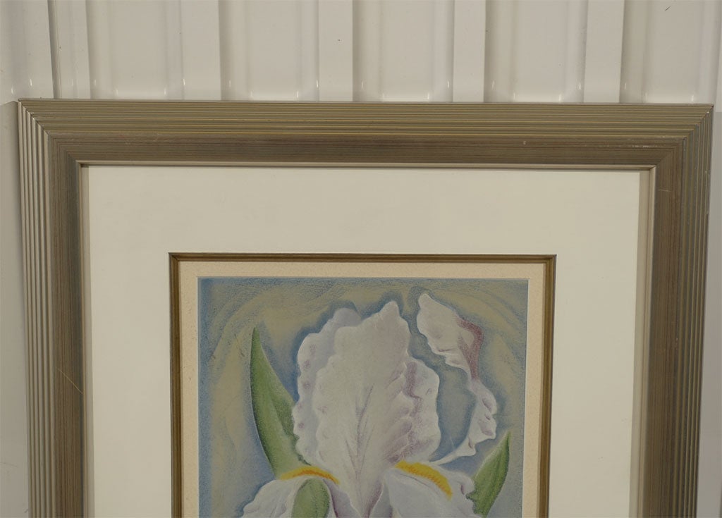 Watercolor Art Deco Iris Painting: listed American artist Ed Rudy, Illinois