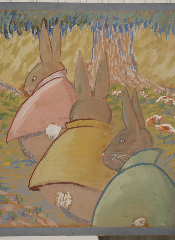 20th Century HUGE French Art Deco period painting of Peter Rabbit