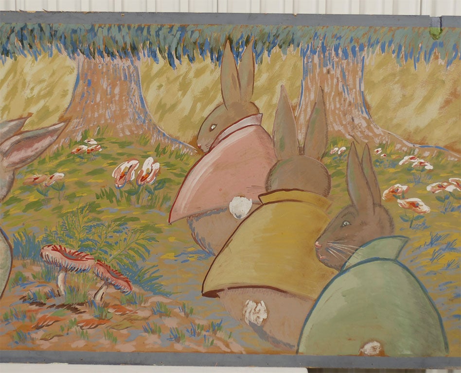 Acrylic HUGE French Art Deco period painting of Peter Rabbit