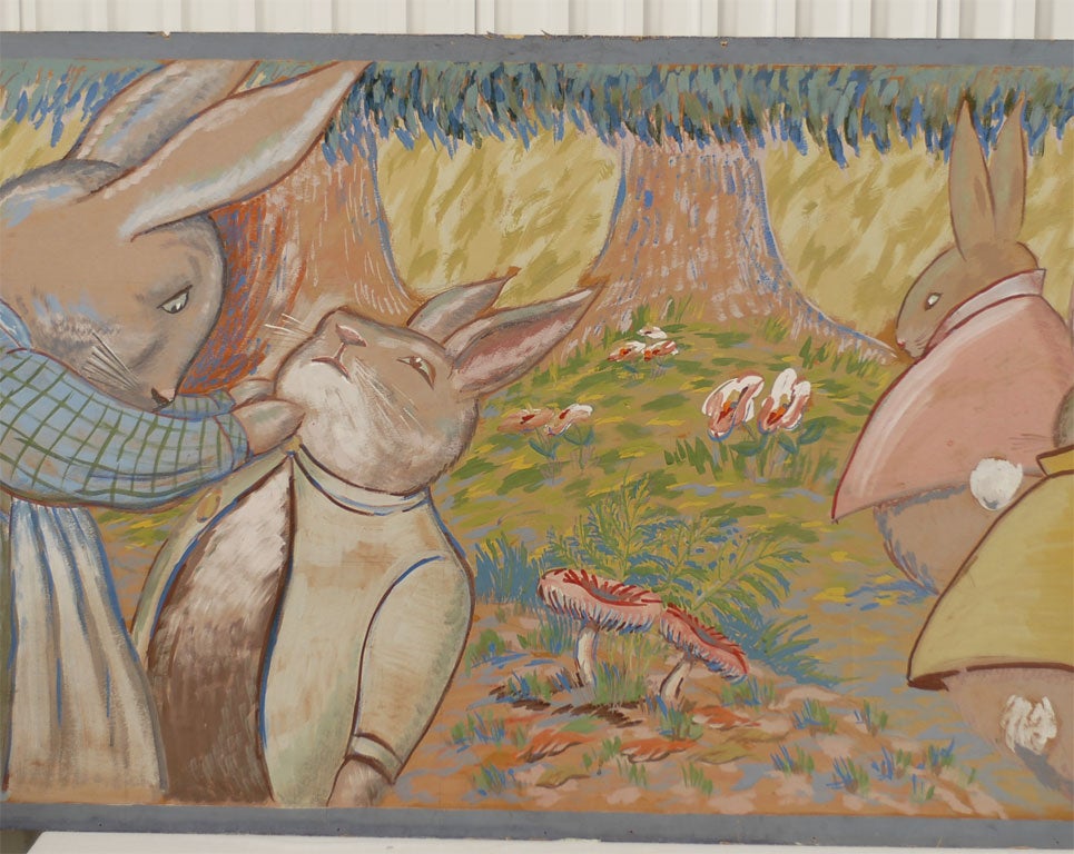 HUGE French Art Deco period painting of Peter Rabbit 1