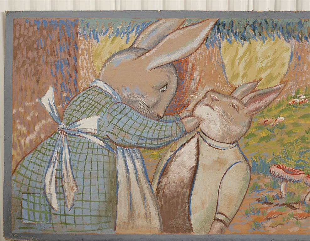 HUGE French Art Deco period painting of Peter Rabbit 2