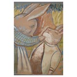 HUGE French Art Deco period painting of Peter Rabbit