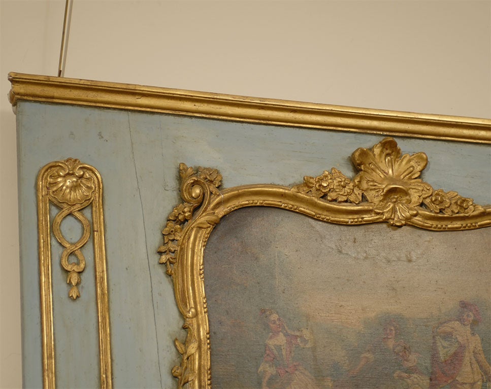 Louis XV Period Parcel-Gilt & Blue-Painted Trumeau, c. 1760 In Excellent Condition In Atlanta, GA