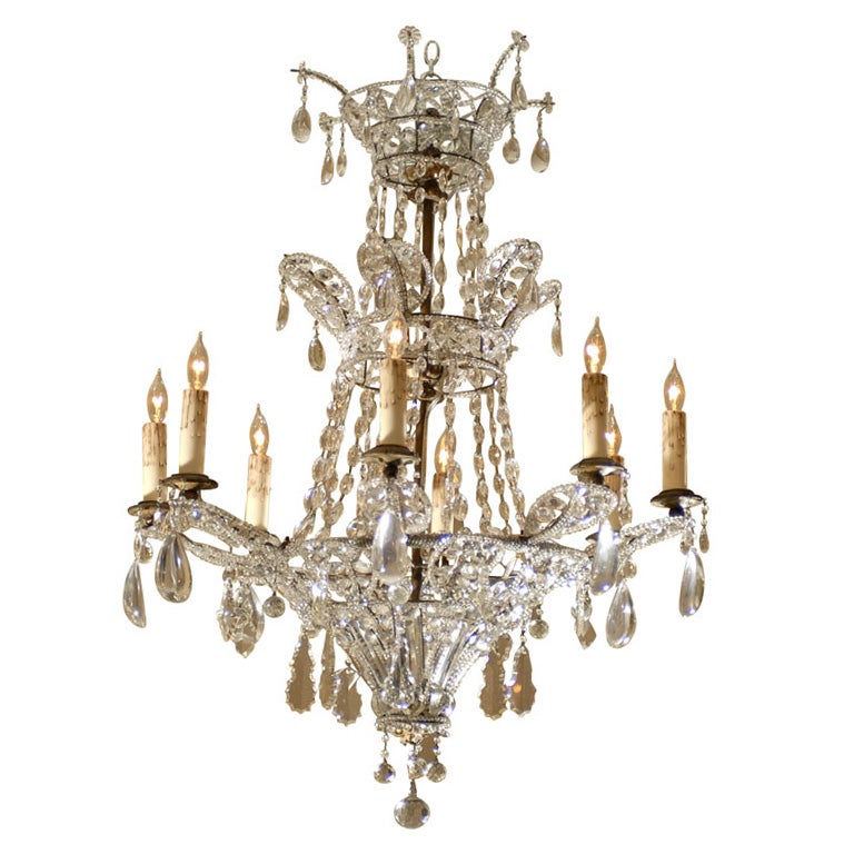 Baltic Neoclassical Style 8-Light Chandelier in Cut-Crystal, circa 1880
