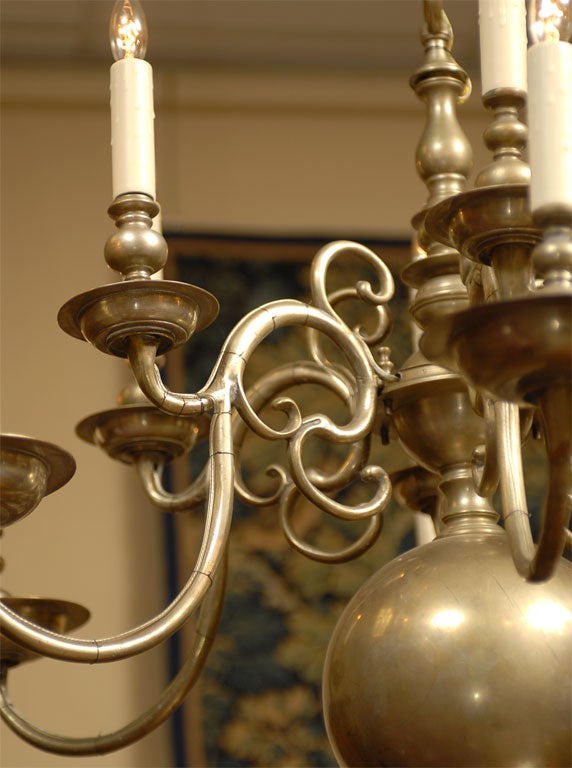 Dutch Brass 12-Light Chandelier, Holland, c. 1890