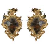 Antique Pair Polychrome & Parcel-gilt Wall Mirrors, Italy c. 1850