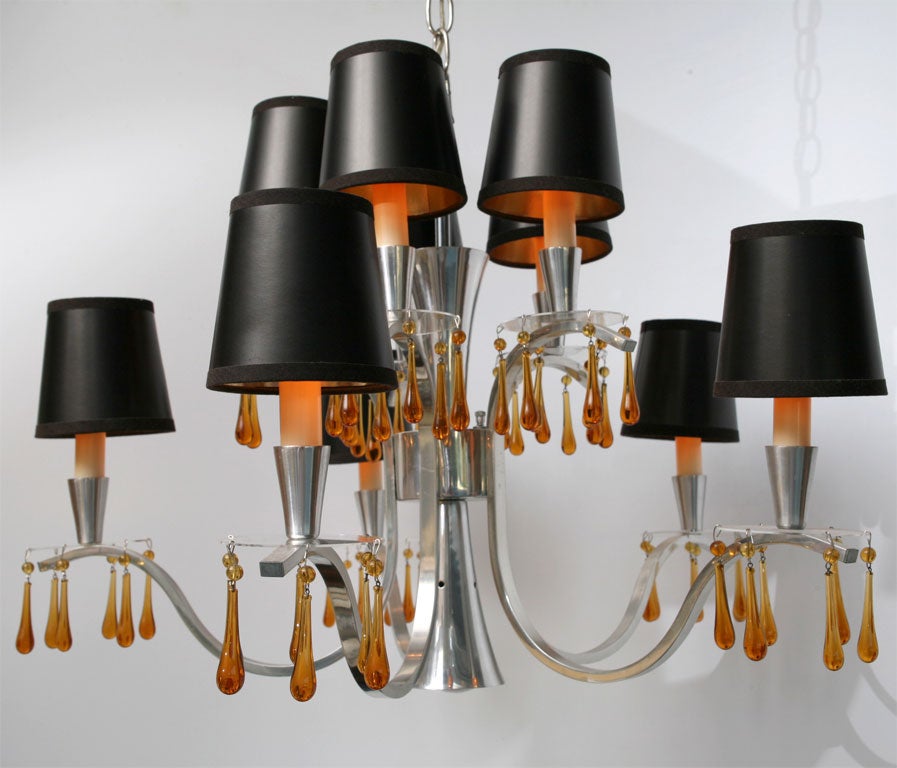 American Elegant Hollywood Regency Modern Feldman Chandelier with Murano Crystals 1960s