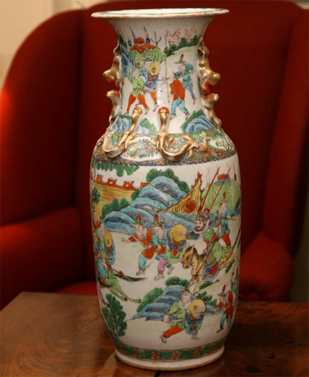 Large Chinese export famille verte vase signed.