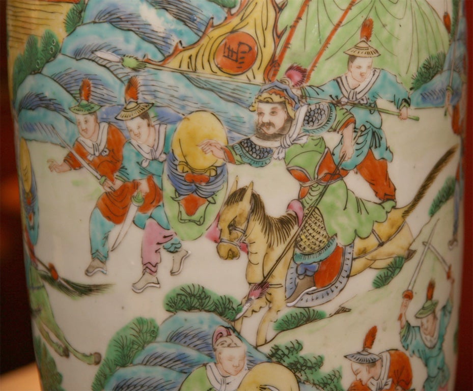 19th Century Chinese Export Famille Verte Large Vase For Sale