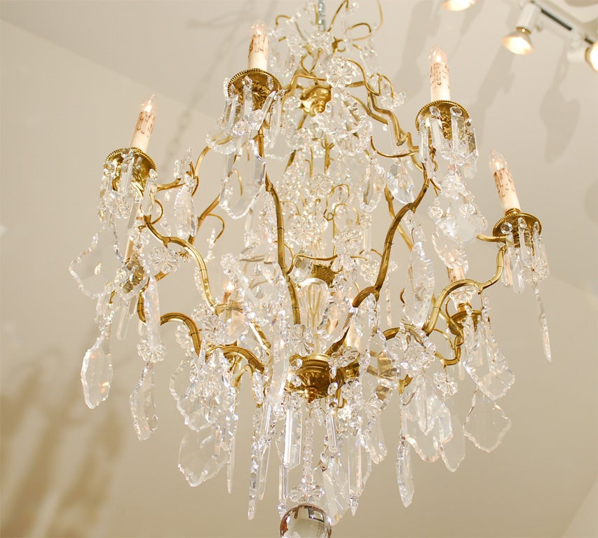 French Late 19th Century Crystal Chandelier with Brass Frame and Shaped Crystals For Sale 6