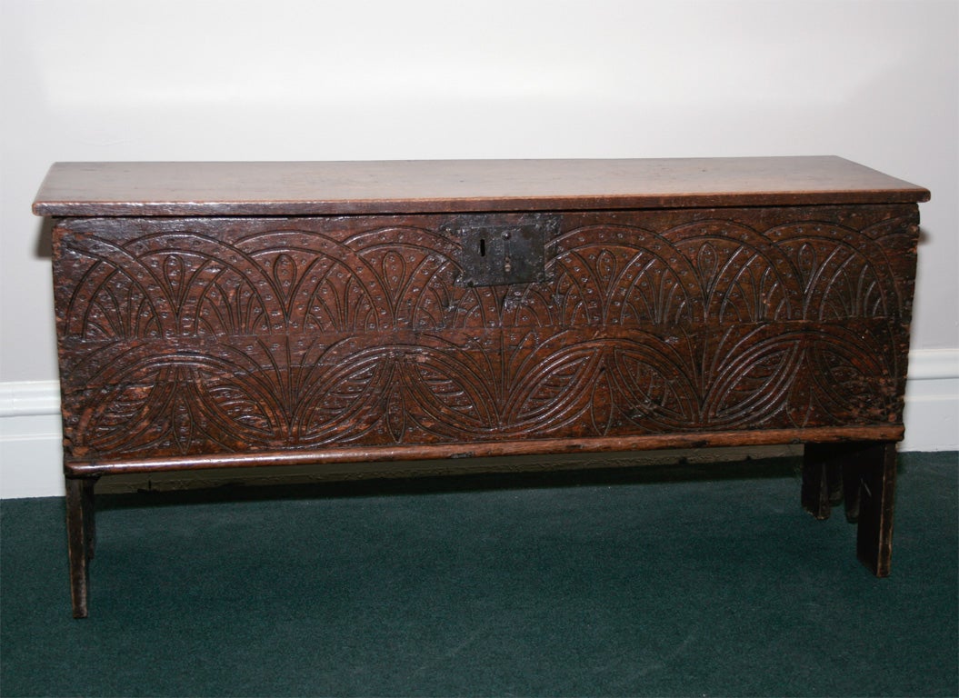 Six original boards, carved front, shaped side boards, and bevelled top