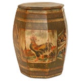 EARLY 19THC AND RARE  PAINT DECORATED RICE BARREL