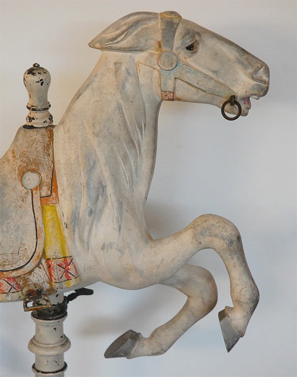 19THC ORIGINAL WHITE PAINTED CAROUSEL HORSE ON STAND 1