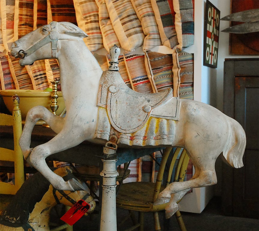 19THC ORIGINAL WHITE PAINTED CAROUSEL HORSE ON STAND 4