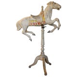 19THC ORIGINAL WHITE PAINTED CAROUSEL HORSE ON STAND