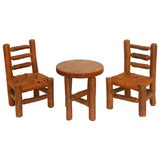 Antique 3PIECE MINATURE  OLD HICKORY  CHILDS SET/TWO CHAIRS & TABLE