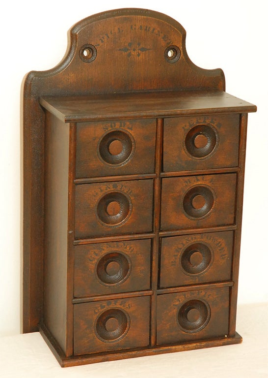 American LATE 19THC STENCILED SPICE WALL BOX CABINET