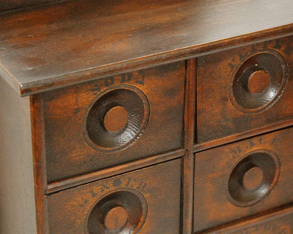 Pine LATE 19THC STENCILED SPICE WALL BOX CABINET