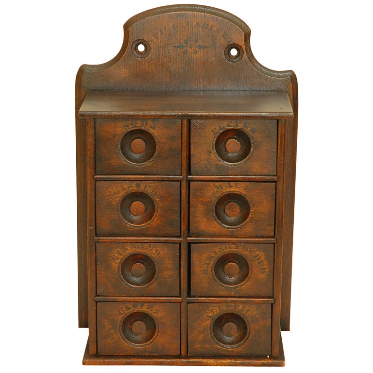 LATE 19THC STENCILED SPICE WALL BOX CABINET
