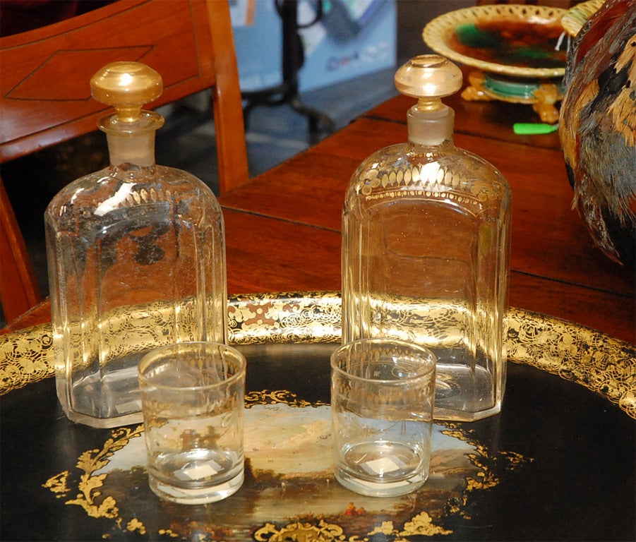 19th C Pair of  decanters  and glasses