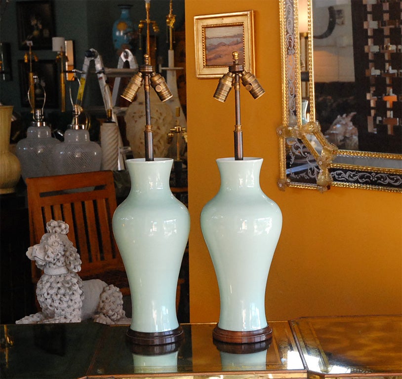 Pair of Celadon Porcelain Table Lamps