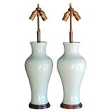 Pair of Celadon Porcelain Table Lamps