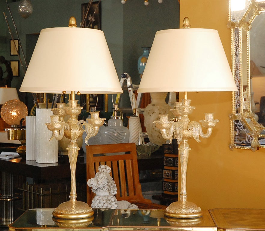 Pair of Marbro Murano Candelabra Glass Lamps