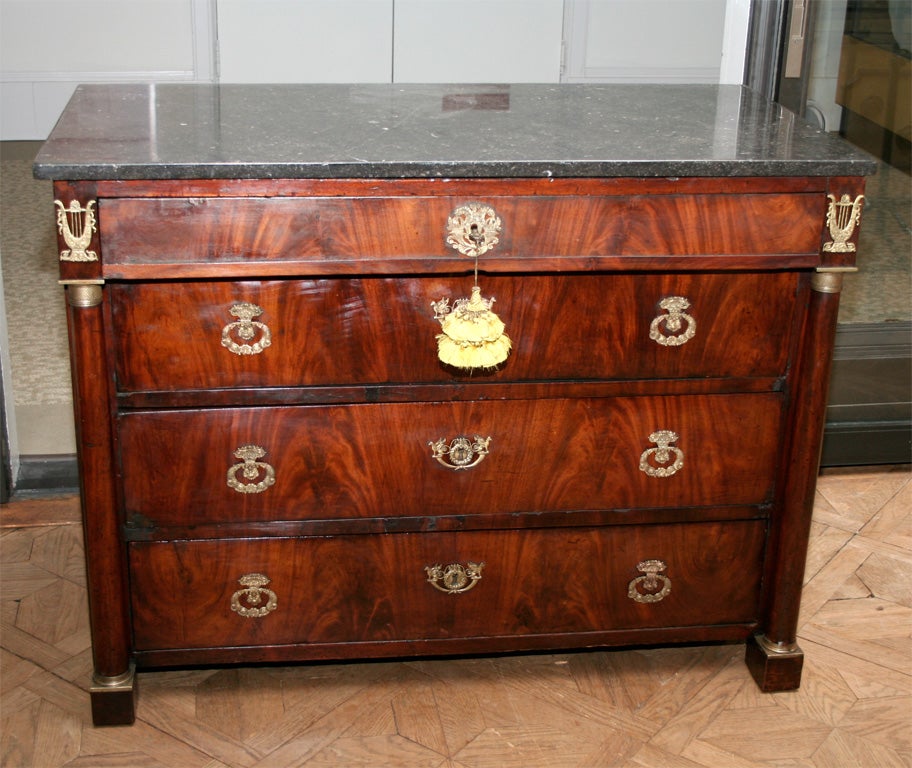 Empire Mahogany and Fossilized Marble Top Commode, Circa 1820