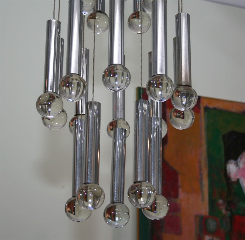 Italian Glass and Chrome Chandelier For Sale 1