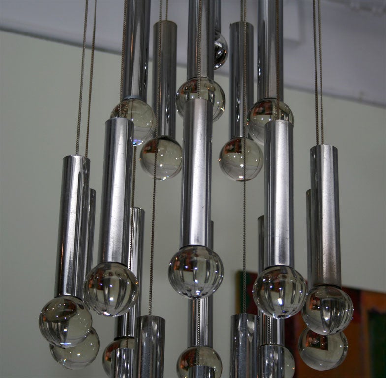 Italian Glass and Chrome Chandelier In Good Condition For Sale In New York, NY