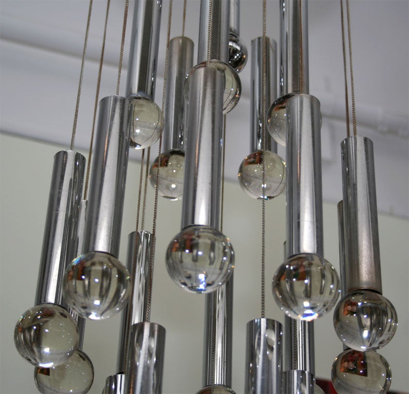 Mid-20th Century Italian Glass and Chrome Chandelier For Sale