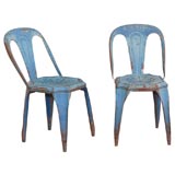 Pair of Funky Blue Metal Bistro Chairs by Pauchard
