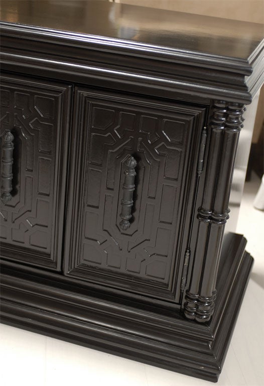 Pair of Black Fretwork Side Tables