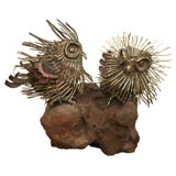 Whimsical Copper & Brass Owl Sculpture by Curtis Jere