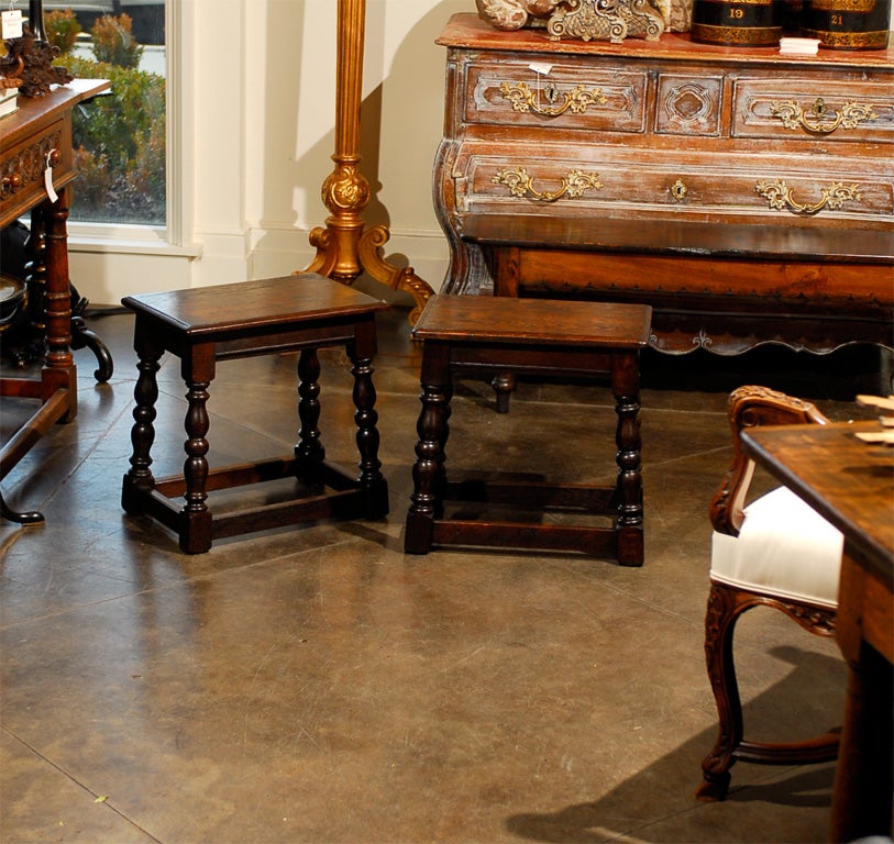 Pair of English Joint Stools with stretchers