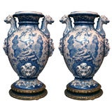 Pair of Faience Two Handled Cisterns