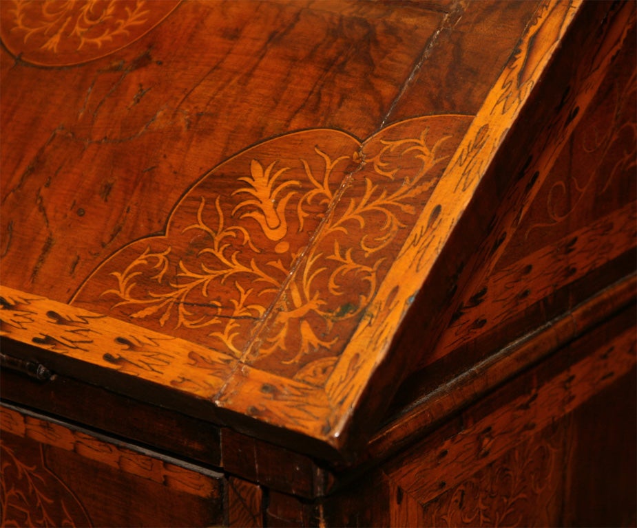 Rare Queen Ann Walnut Seaweed Marquetry Secretary, 18th Century In Good Condition In Westwood, NJ