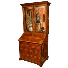 Antique Rare Queen Ann Walnut Seaweed Marquetry Secretary, 18th Century