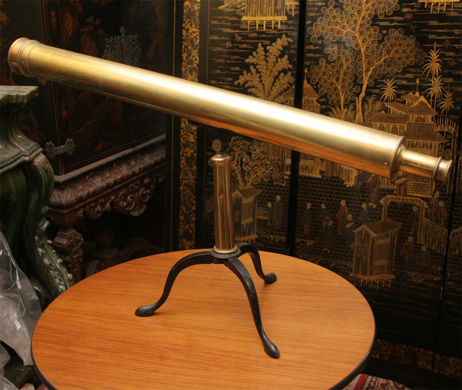 A very fine antique Brass and iron adjustable table-top telescope  signed  Bardou & Son (Paris) made for Paul A. Myrowitz 389 5th Avenue New York. (With second eyepiece and wooden box.)