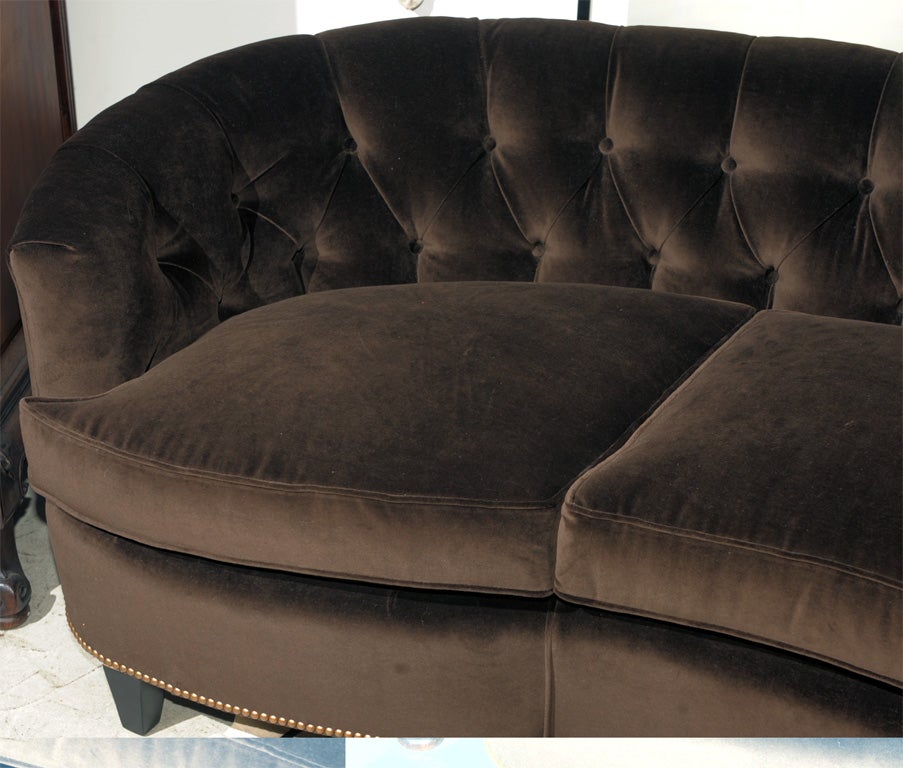 Velvet Tufted and Curved back Hollywood Regency Style Sofa For Sale