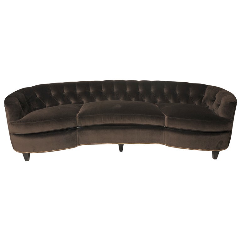 Tufted and Curved back Hollywood Regency Style Sofa For Sale