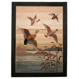 Vintage Grenfell Mat, Mallard Ducks in Flight