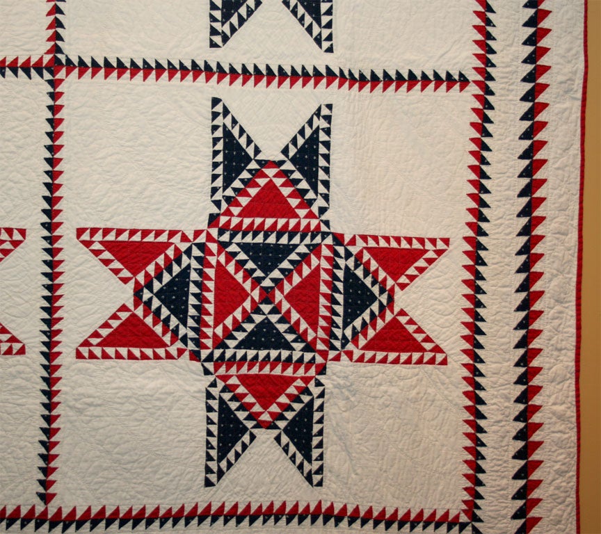 19th Century Antique Quilt:  Feathered Star Variation