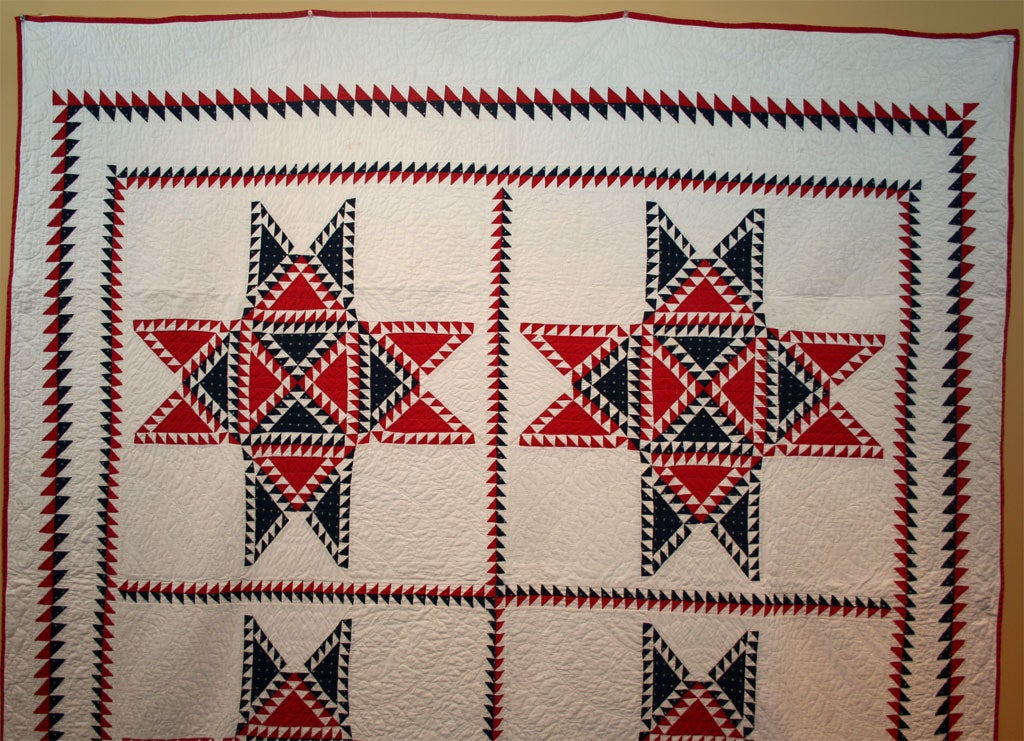 Cotton Antique Quilt:  Feathered Star Variation